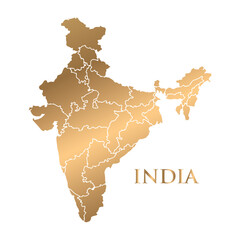 Vector Golden line drawing of India and the name of India.