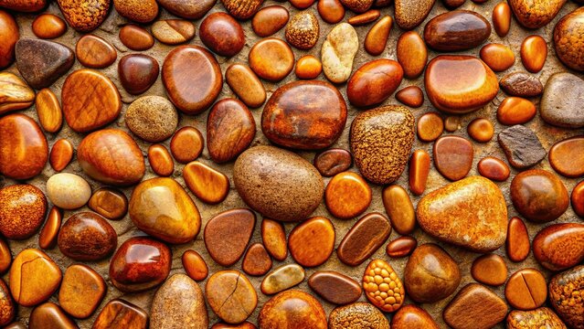 Aerial View of Brown Pebble Stone Wall Texture Background - Earth Tone Colors
