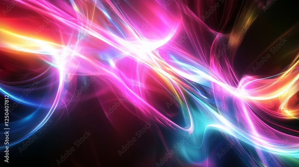 Poster colorful light patterns creating dynamic abstract designs in a dark background