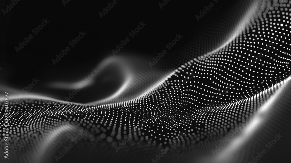 Poster abstract representation of waves with dotted patterns in a black and white color scheme