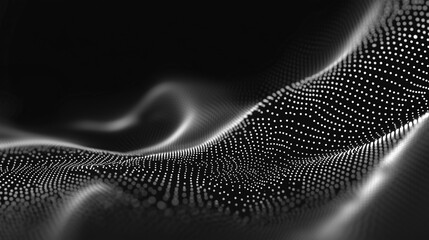 Abstract representation of waves with dotted patterns in a black and white color scheme