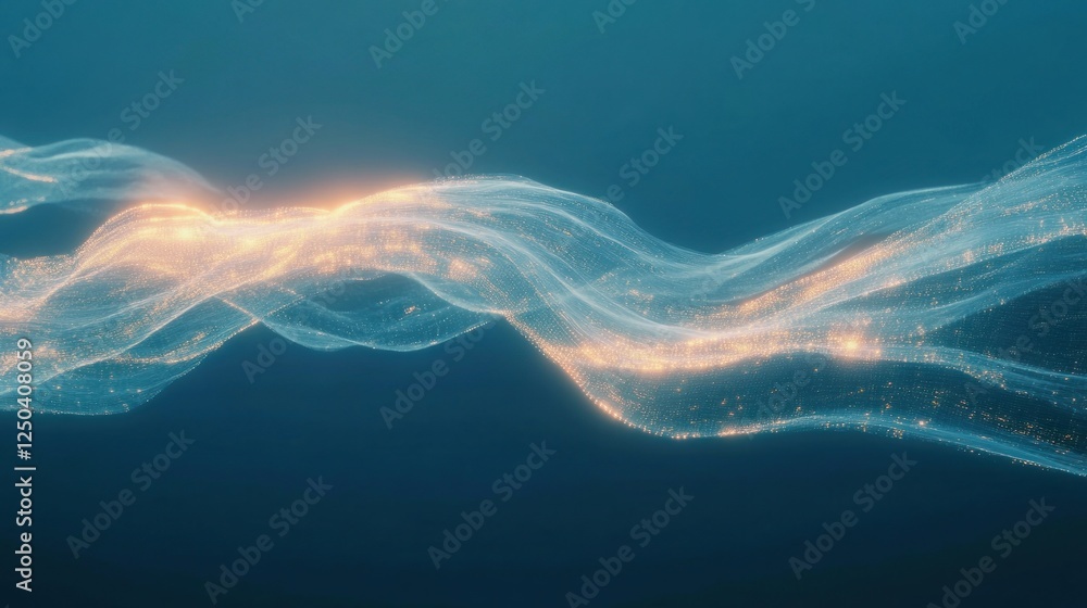Poster abstract glowing data stream visualization on deep blue background