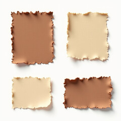 Four textured paper scraps with torn edges in warm tones of beige and brown, showcasing a natural and organic aesthetic.