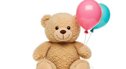 Adorable Teddy Bear with Pink and Blue Balloons
