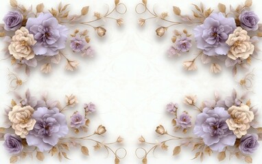 Pastel floral border design, white marble background, symmetrical arrangement, interior wall decor
