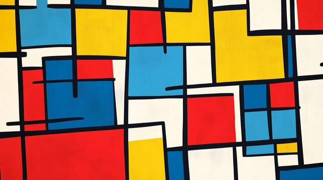 Vibrant geometric pattern showcasing primary colors with bold black lines in a modern artistic style