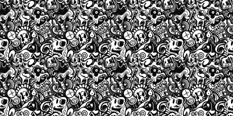 Cartoon hand-drawn doodles on the subject of summer holidays theme seamless pattern