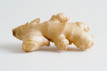 Fresh raw ginger root on white background