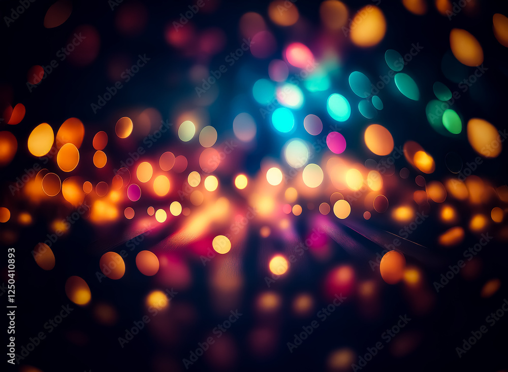 Aufkleber blurred multicolored lights create a dreamy, vibrant background. soft bokeh effect with a mix of ora