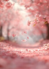 Fototapeta premium Falling Cherry Blossoms, A Symphony of Spring 