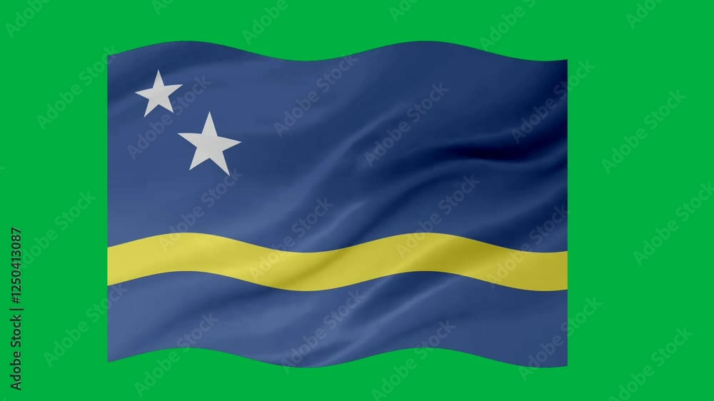 Aufkleber curaçao waving flag loop animation with glowing 3d shade isolated on green background