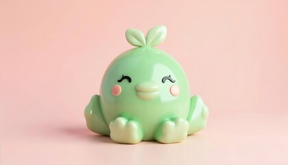Adorable Green Bird Figurine: Whimsical, Pastel Art