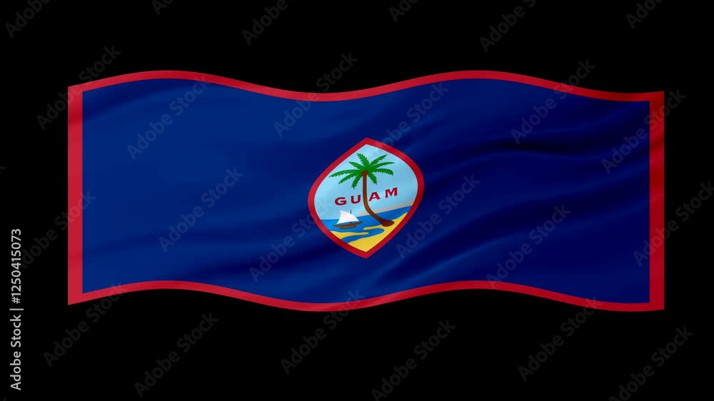 Poster guam waving flag loop animation with glowing 3d shade isolated on black background.