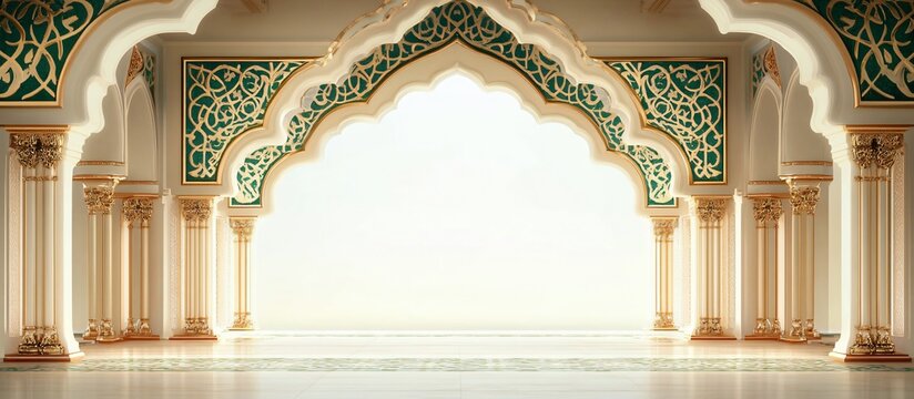 An elegant Arabic architectural backdrop with intricate arches and filigree, ideal for showcasing luxury brands, travel promotions, and cultural events.