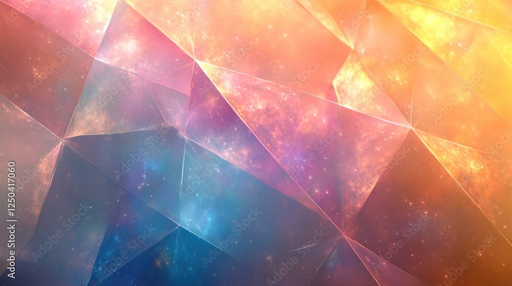 Poster geometric abstract with nebula texture in blues oranges and pinks