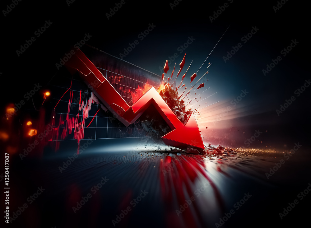 Poster a sharp red arrow violently crashes downwards, shattering through a surface in a dramatic display of