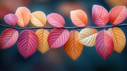 Fototapeta premium Autumnal symphony: A vibrant branch of dogwood leaves in warm hues