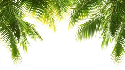 Fototapeta premium Green Palm Leaves Framing Bright White Background for Tropical Vibe