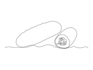 Abstract vegetable cucumber and piece,slice. continuous single one line art hand drawing sketch logo
