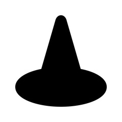 Fototapeta premium A mysterious black witch hat with a tall, curled tip, ideal for magical or Halloween settings.