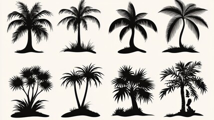 Diverse Silhouettes of Tropical Palm Trees for Nature Backgrounds