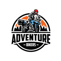 Adventure Motor Bike Logo Emblem Vector. Enduro Motorcycle Circle Badge Vector Isolated