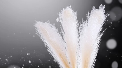 A close-up of fluffy plant stems against a blurred background.