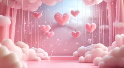 Pink heart cloud display stage background
