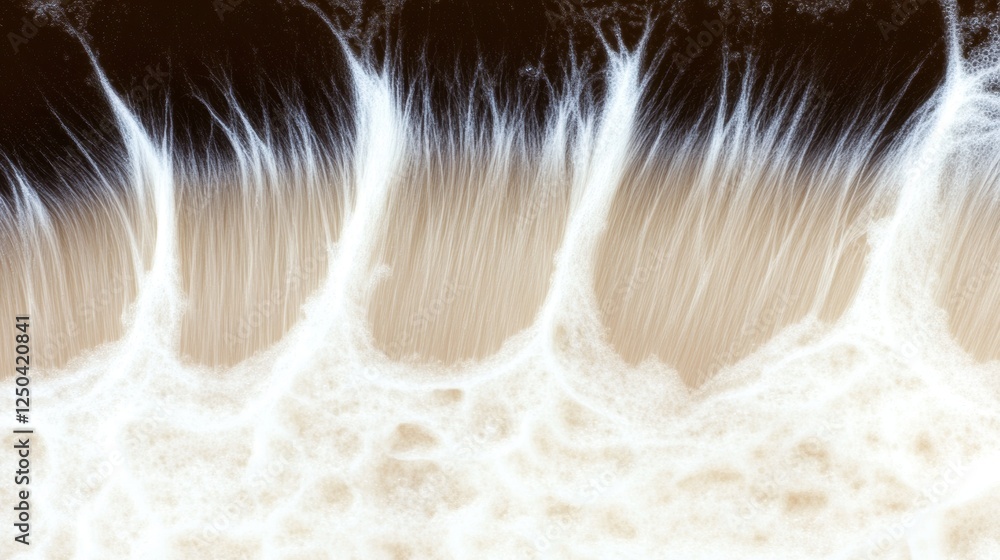 Poster close-up of frothy liquid with flowing textures and contrasting colors.