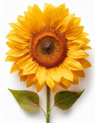 Naklejka premium Bright sunflower with yellow petals and detailed brown center, isolated on white background