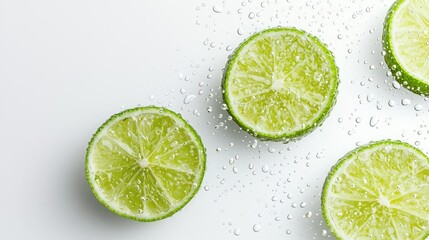 Lime Slices With Water Splash On White Background