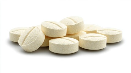 White Tablets on White Background for Health and Medicine Concepts