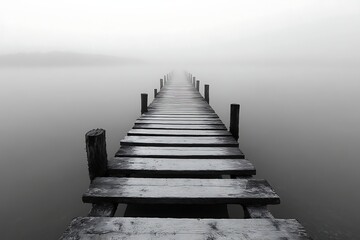 Obraz premium Foggy Wooden Dock Path to the Horizon