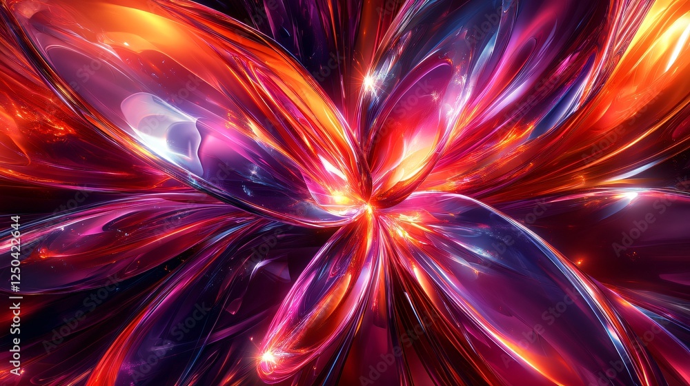 Poster bold purple abstract composition with sharp angular lines and dynamic curves converging