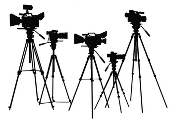 Professional camera equipment silhouettes tripods video cameras DSLR cameras