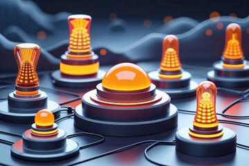 3D Graphic Icons of Tremor Sensors for Seismic Events and Crisis Readings