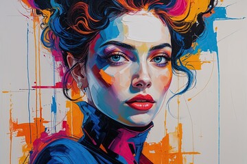 An Elegant and Colorful Portrait of a Woman with Striking Artwork and Modern Expressionism