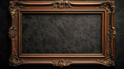 Ornate Vintage Frame with Intricate Carvings on Dark Background