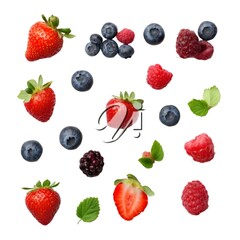 Fresh berries, including strawberries, blueberries, and raspberries, isolated on white background on white background - Image #3 @jouni