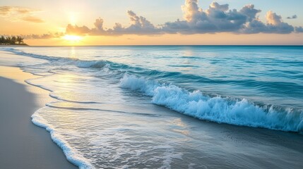 Stunning Sunset at the Beach with Gentle Waves Creating Beautiful Background Textures for Relaxation and Inspiration