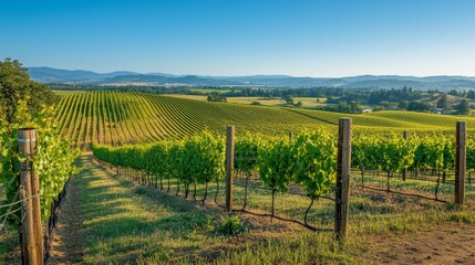 Fototapeta premium Breathtaking Vineyard with Lush Vines and Majestic Mountains Creating a Perfect Nature Scene for Backgrounds and Textures