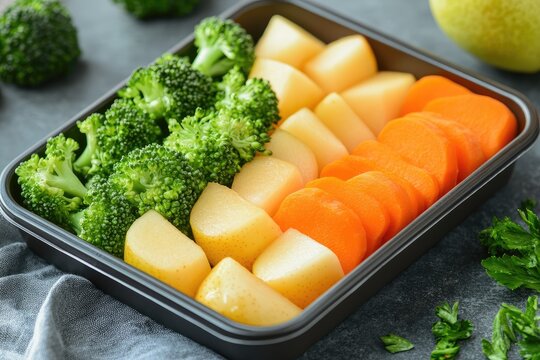 Freshly prepared vegetables in meal prep container