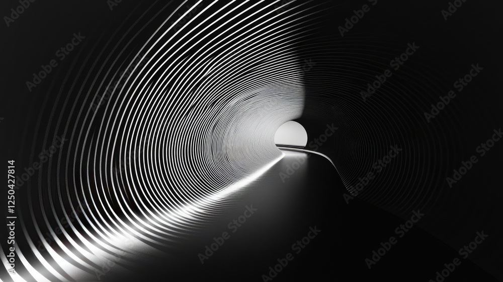 Poster abstract tunnel with light and curved patterns in black and white