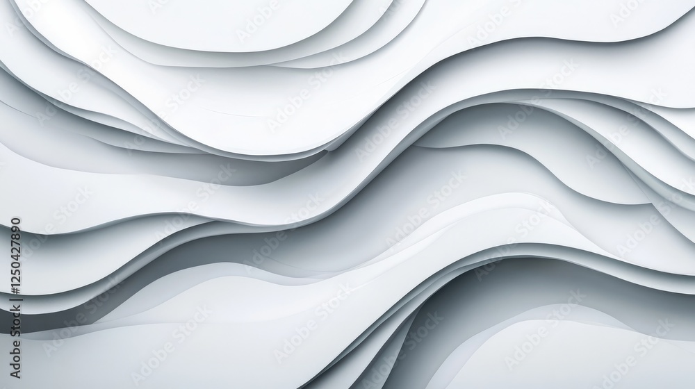 Poster abstract white layers flowing in smooth waves over soft background