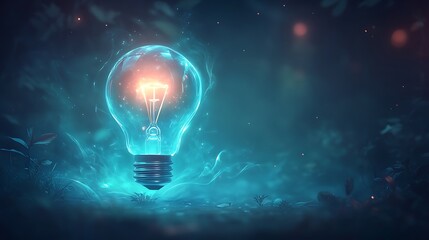 A minimalist yet futuristic blue lightbulb radiating energy waves illustrating technological breakthroughs