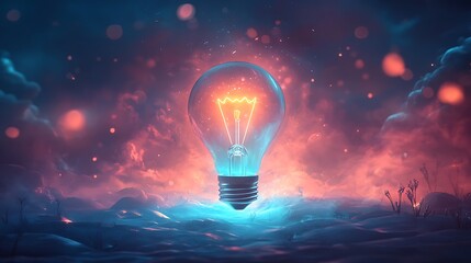 A minimalist yet futuristic blue lightbulb radiating energy waves illustrating technological breakthroughs