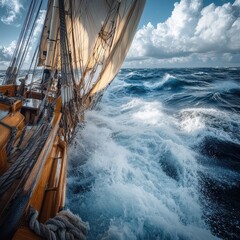 Obraz premium Sailing Adventure on a Tall Ship Amidst the Powerful Ocean Waves