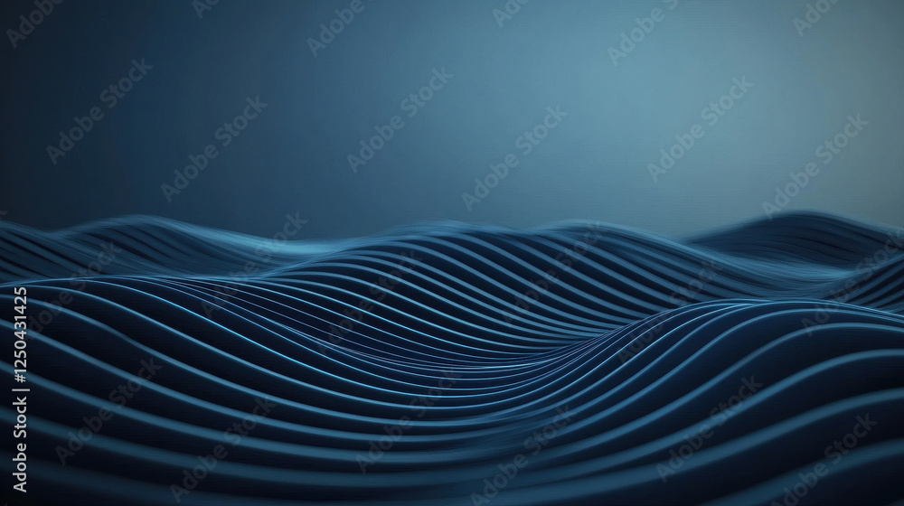 Poster smooth deep blue waves create calming atmosphere in this serene image