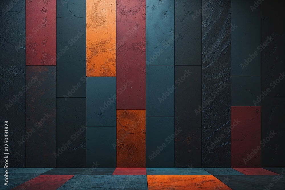 Poster vibrant color block background design with dark textured atmosphere and dynamic depth