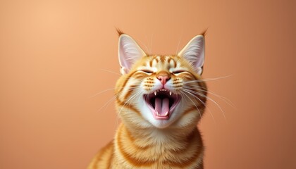 Fototapeta premium Ginger kitty smiling with a funny expression, Beautiful animal with a unique look.